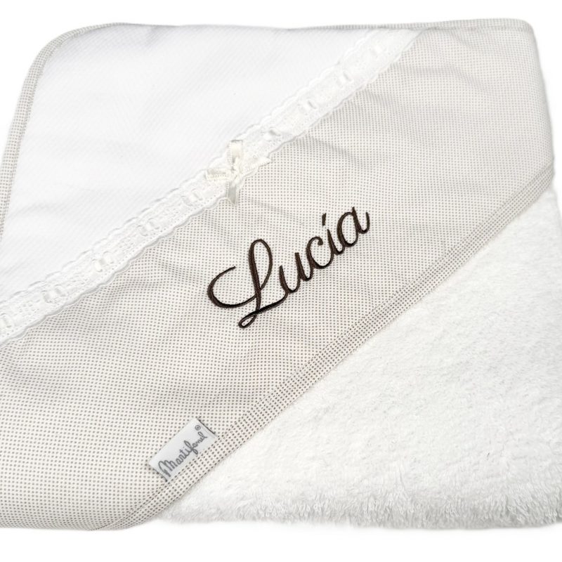 Capa de baño de bebé 80 cm en topitos beige.