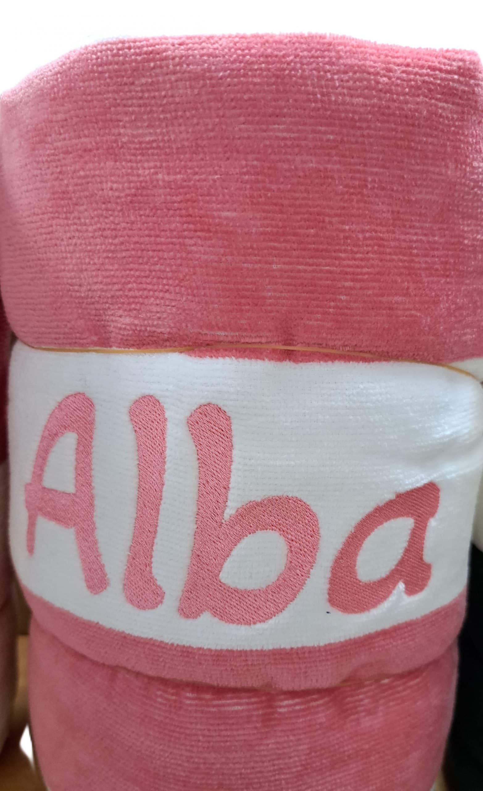 Toalla playa con rayas en blanco y coral - Imagen 2