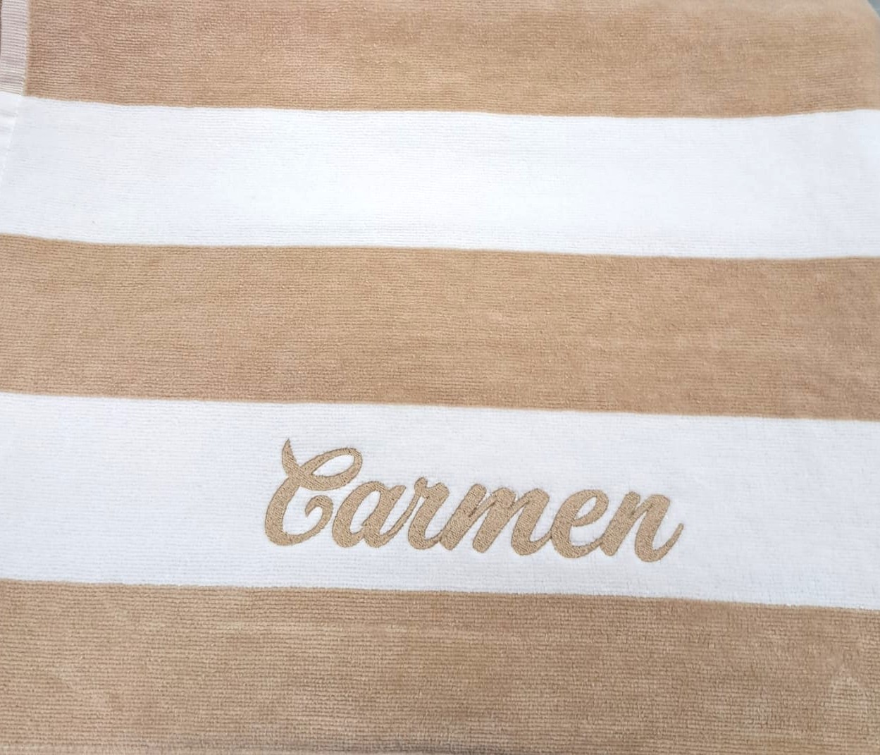 Toalla playa con rayas en blanco y beige - Imagen 4