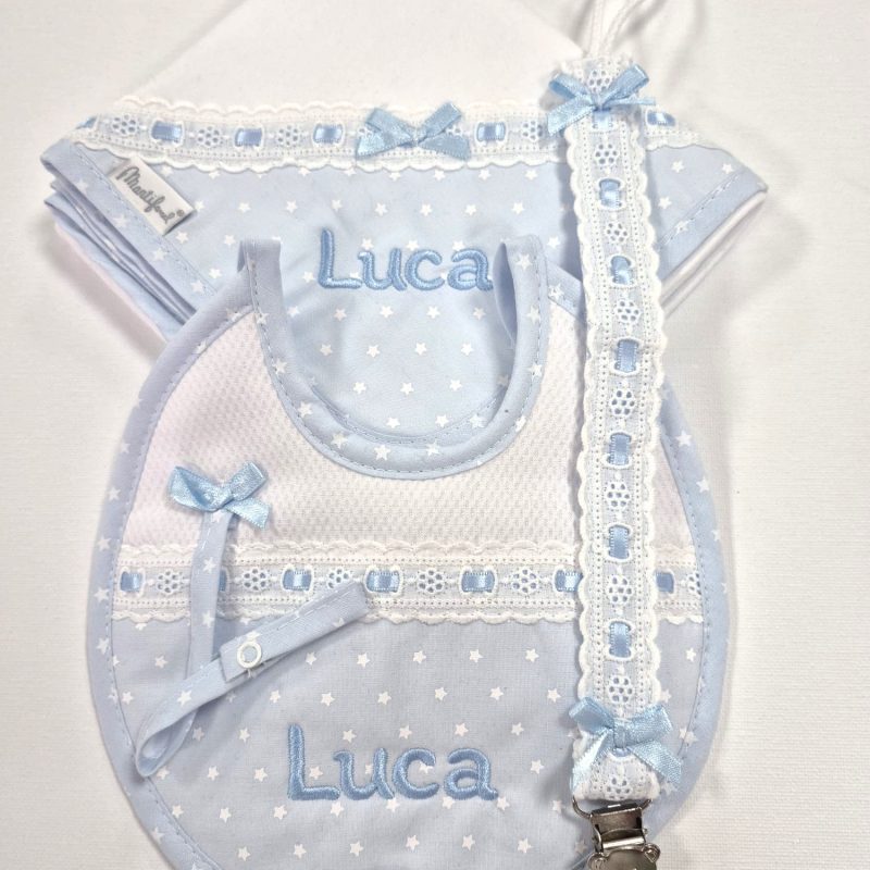 Juego de gasita + babero con chupetero colección "Estrellitas" Azul