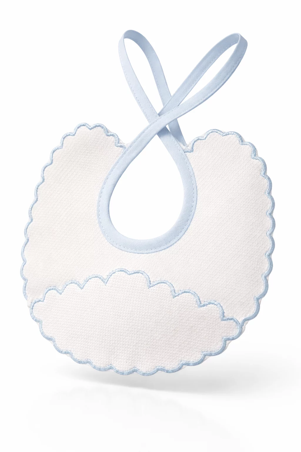 Babero "Nube" Blanco/Azul Colección "Punto de Cruz"