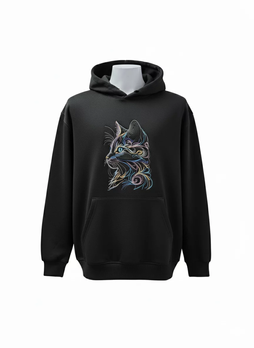 Sudadera Gato Capucha Preto